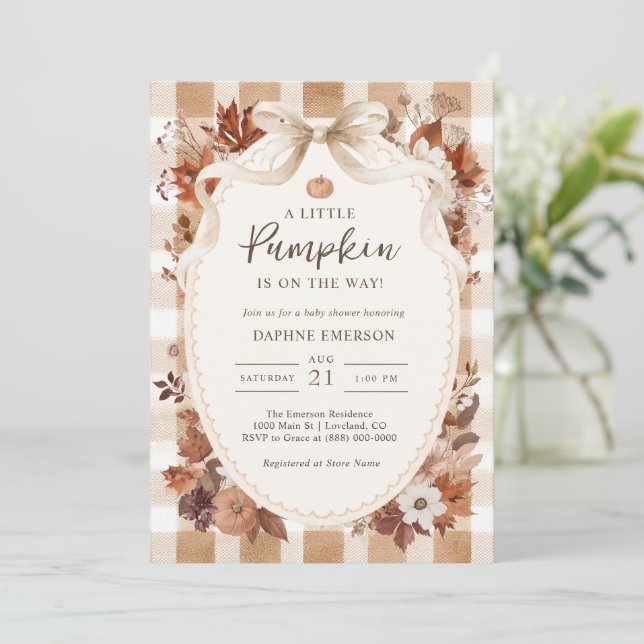 A Little Pumpkin Fall Baby Shower Invitation (Standing Front)