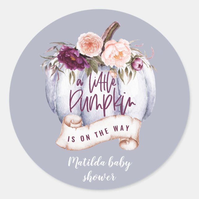 A little pumpkin fall baby shower party favour classic round sticker (Front)