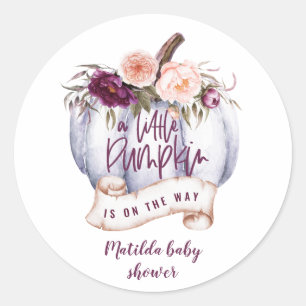 A little pumpkin fall baby shower party favour classic round sticker