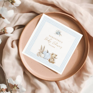 A Little Pumpkin Fall Blue Gingham Boy Baby Shower Napkin