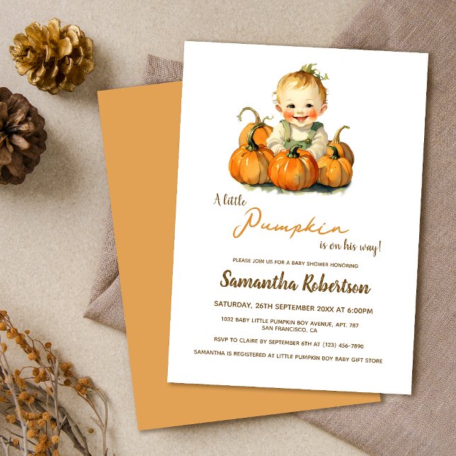 A Little Pumpkin Fall Cute Little Boy Baby Shower Invitation (Creator Uploaded)