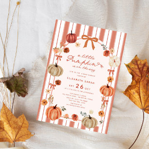 A Little Pumpkin Fall Floral Bow Baby Shower Invitation