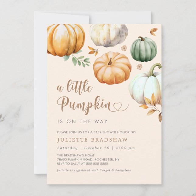 A Little Pumpkin Fall Foliage Baby Shower Invitation (Front)