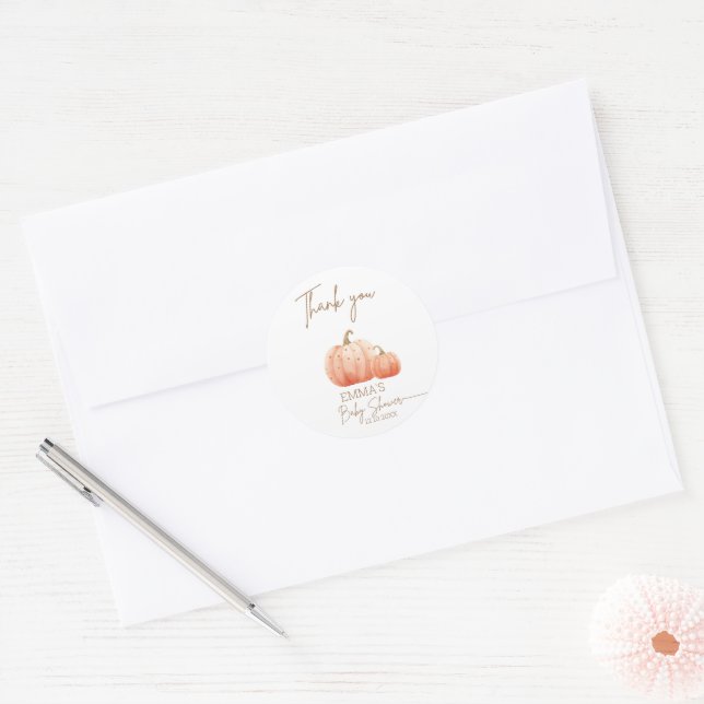 A Little Pumpkin Fall Gender Neutral Baby Shower  Classic Round Sticker (Envelope)