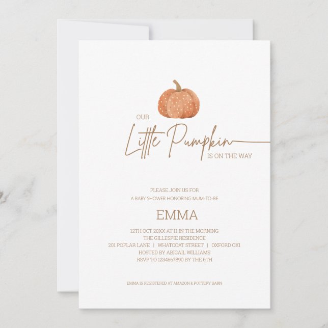 A Little Pumpkin Fall Gender Neutral Baby Shower  Invitation (Front)
