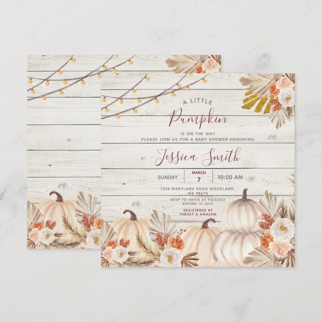 A little Pumpkin Fall in Love Wood Baby Shower  Invitation (Front/Back)