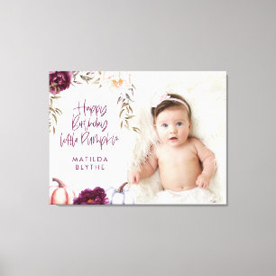 A little pumpkin fall purple peach birthday photo canvas print