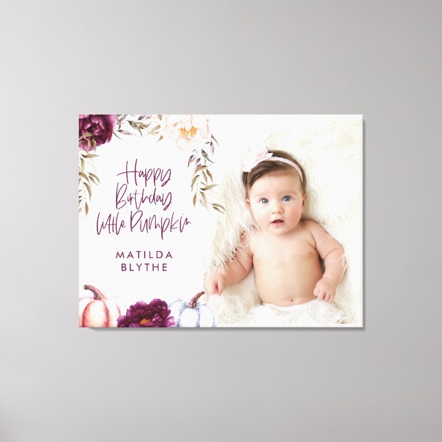 A little pumpkin fall purple peach birthday photo canvas print (Front)