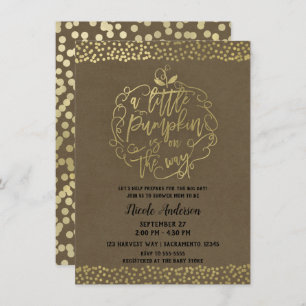 A little Pumpkin Fall Rustic Gold Baby Shower Invitation