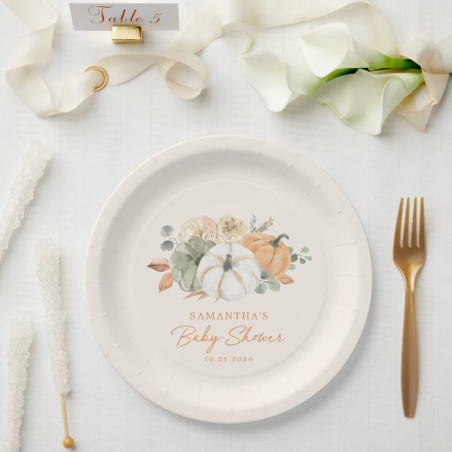A Little Pumpkin Floral Boho Rustic Baby Shower Paper Plate (Wedding)