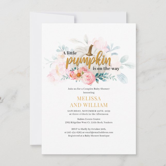 A Little Pumpkin Floral Couples Baby Shower  Invitation (Front)
