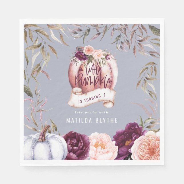 A little pumpkin floral fall 1st birthday party napkin (Front)