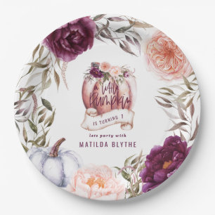 A little pumpkin floral fall 1st birthday party paper plate