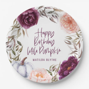 A little pumpkin floral fall birthday party paper  plate