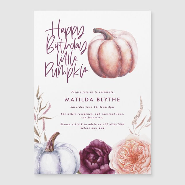 A little pumpkin floral fall purple peach birthday (Front)