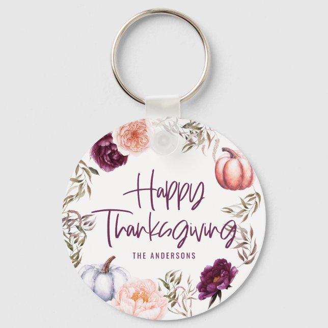 A little pumpkin floral fall thanksgiving keychain (Front)