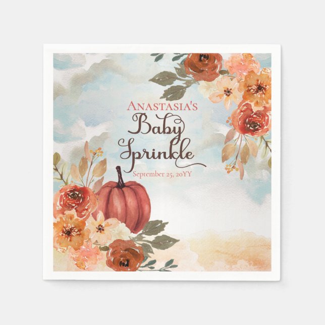 A Little Pumpkin | Floral Girl Baby Sprinkle Napkin (Front)