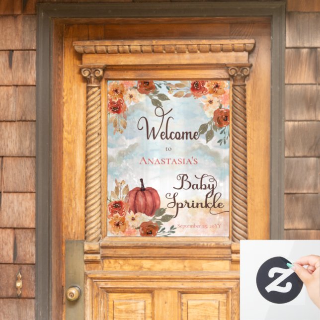 A Little Pumpkin Floral Girl Baby Sprinkle Welcome Window Cling (Home Door)