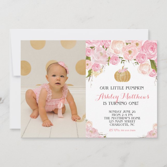 A little Pumpkin glitter gold BIRTHDAY party Invitation (Front)