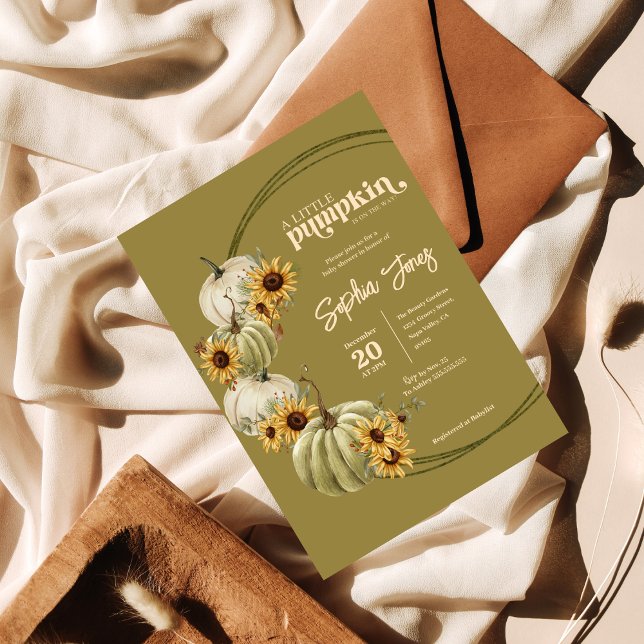 A little pumpkin | Green | Sunflowers baby shower  Invitation (Creator Uploaded)