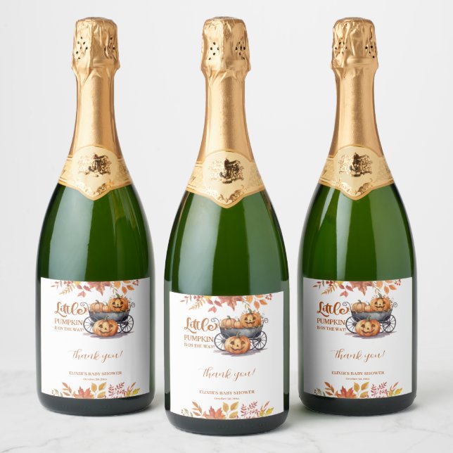A Little Pumpkin Halloween Fall Baby Shower Sparkling Wine Label (Bottles)