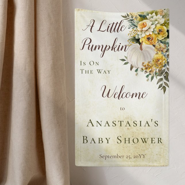 A Little Pumpkin Harvest Gold Floral Baby Shower Banner (Boho chic elegant fall / autumn "A Little Pumpkin" gender neutral Baby Shower banner.)