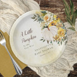 A Little Pumpkin Harvest Gold Floral Baby Shower Paper Plate<br><div class="desc">Beautiful for fall, this "A Little Pumpkin Is On The Way" Baby Shower design features a beautiful creamy white pumpkin surrounded by a bouquet of harvest gold and creamy white florals and seasonal greenery. "A Little Pumpkin" and "Welcome" are done in dark brown script text and the accent text in...</div>