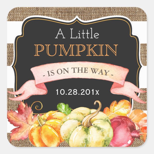A Little Pumpkin in On The Way Fall Baby Shower Square Sticker (Front)