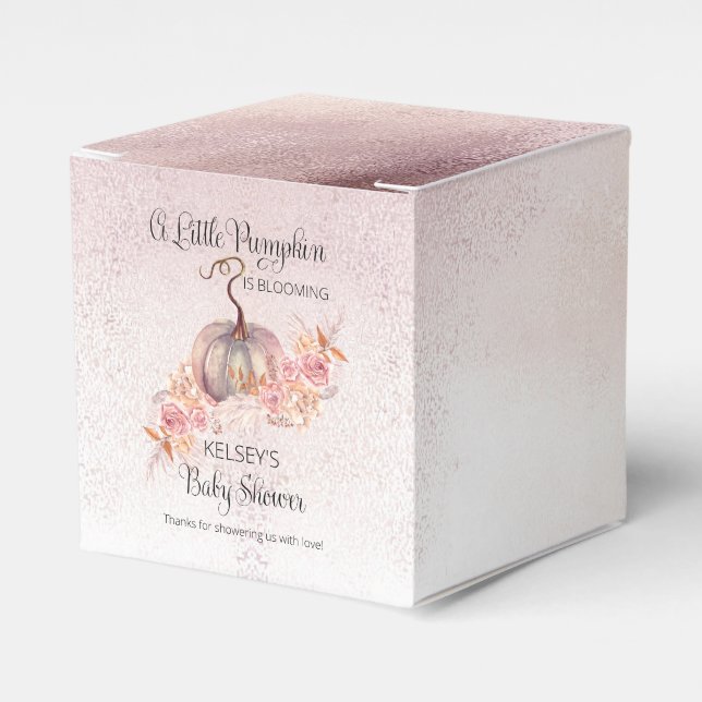 A Little Pumpkin Is Blooming Pink Baby Shower Favor Box (Front Side)