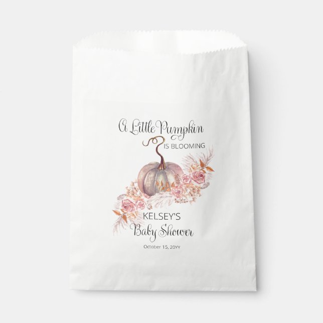 A Little Pumpkin Is Blooming Pink Baby Shower Favour Bag (Front)