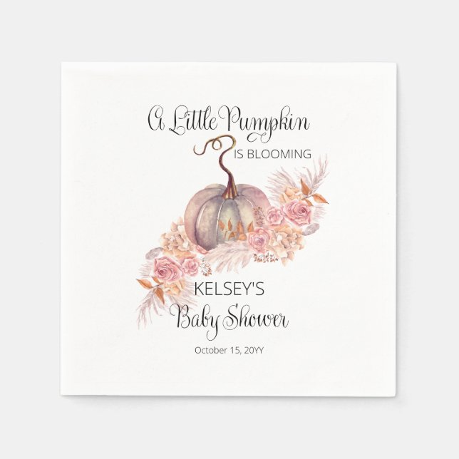 A Little Pumpkin Is Blooming Pink Baby Shower Napkin (Front)
