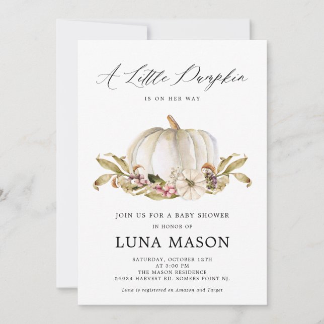 A Little Pumpkin is her way Baby Shower Invitation (Front)
