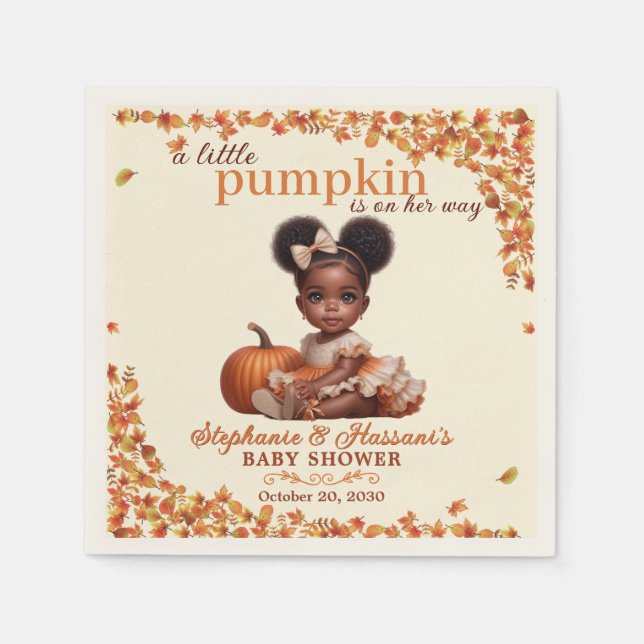 A Little Pumpkin is on Her Way Afro Puff Baby Girl Napkin (Front)