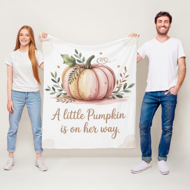 A Little Pumpkin Is On Her Way Baby Shower Fleece Blanket (In Situ)