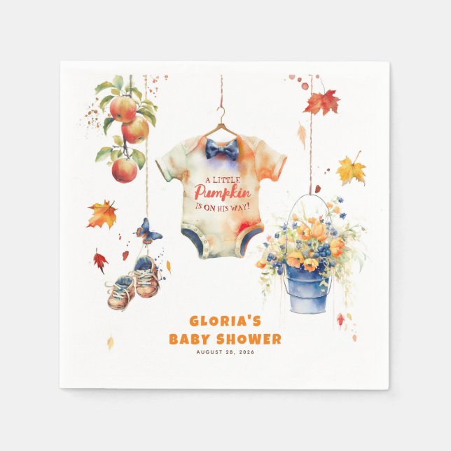 A Little Pumpkin Is On His Way Baby Shower Napkin (Front)