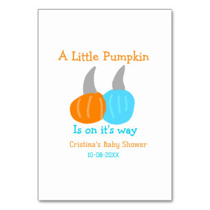 A little pumpkin is on it's way baby shower orange table number