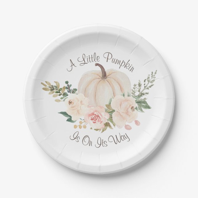 A Little Pumpkin Is On Its Way Baby Shower Paper Plate (Front)