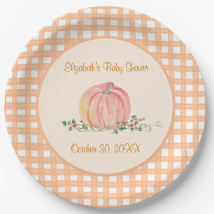 A Little Pumpkin Is On The Way Autumn Baby Shower Paper Plate