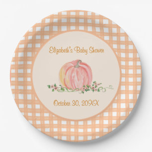 A Little Pumpkin Is On The Way Autumn Baby Shower  Paper Plate