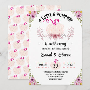 A Little Pumpkin Is On The Way Baby Girl Shower Invitation