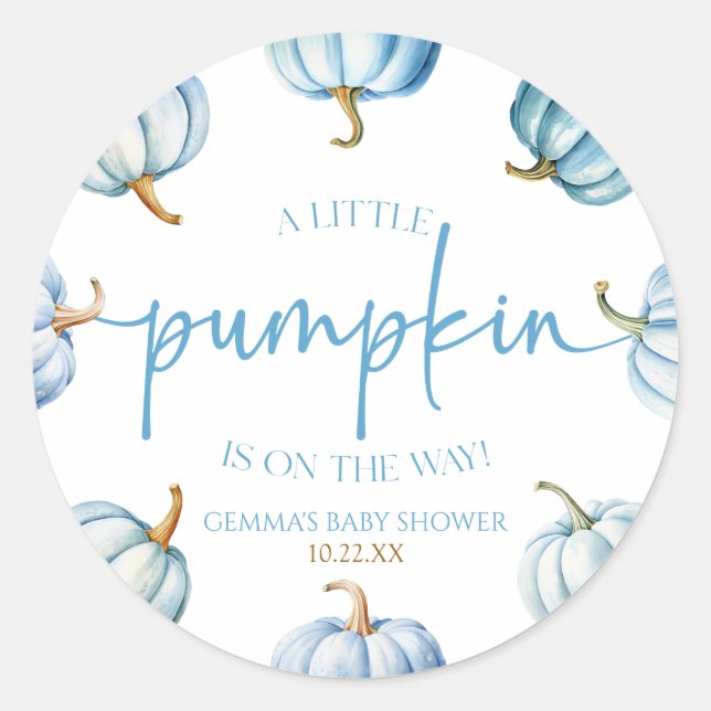 A Little Pumpkin Is On The Way! Baby Shower Classic Round Sticker (Front)