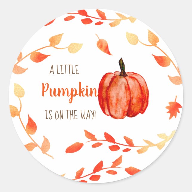 A Little Pumpkin is on the way Baby Shower Cute Classic Round Sticker (Front)