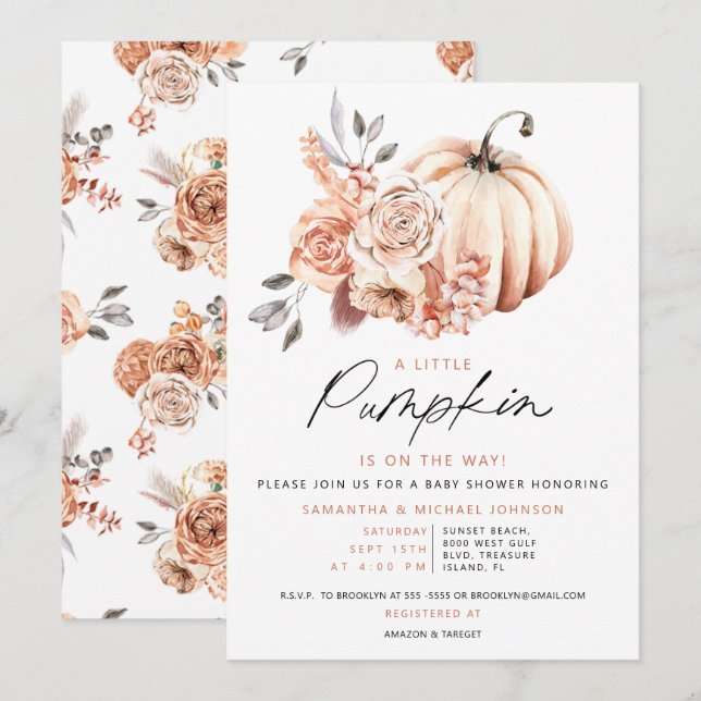 A Little Pumpkin Is on the Way Baby Shower Invitation (Front/Back)