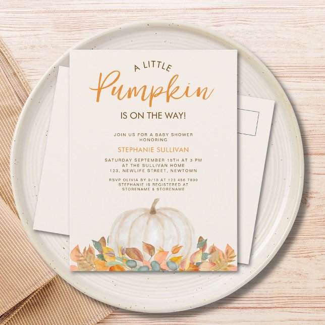 A Little Pumpkin Is On the Way Baby Shower  Invitation Postcard (Creator Uploaded)