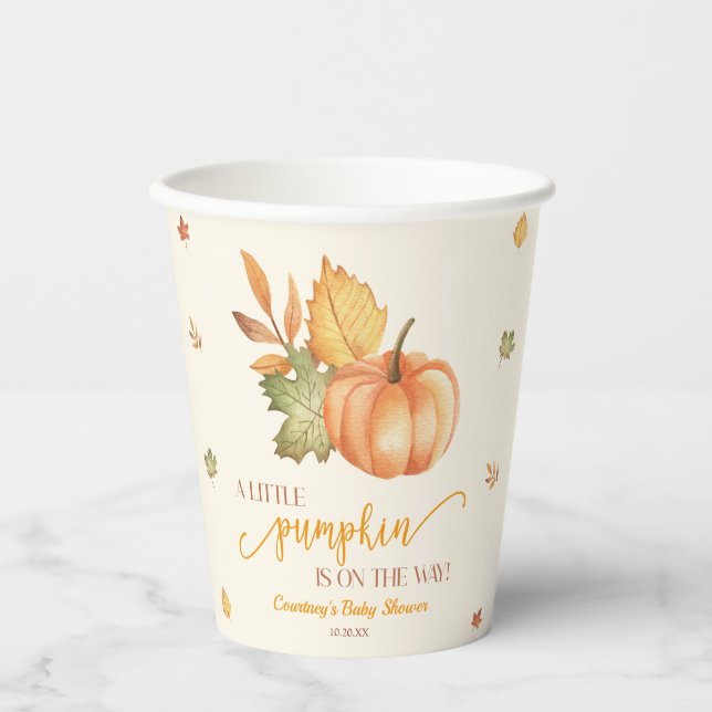 A Little Pumpkin Is On The Way! Baby Shower Paper Cups (Front)