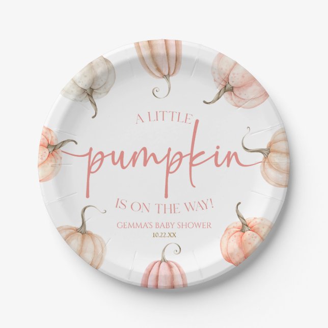 A Little Pumpkin Is On The Way! Baby Shower Paper Plate (Front)