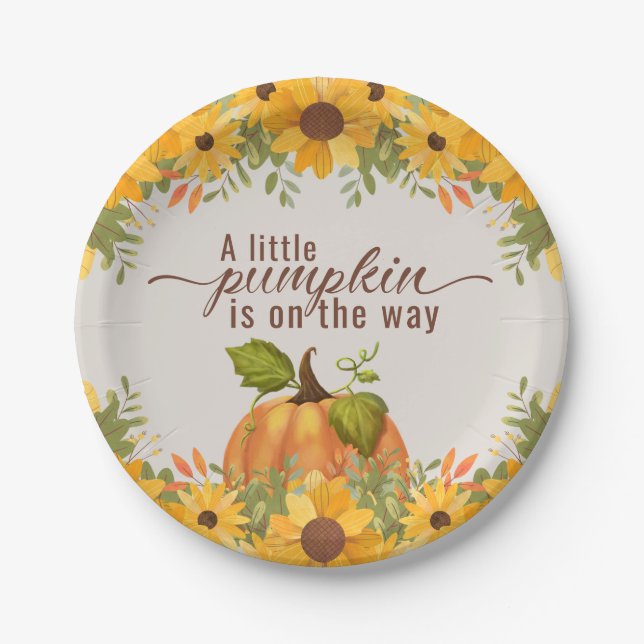 A Little Pumpkin Is On The Way Baby Shower Paper Plate (Front)