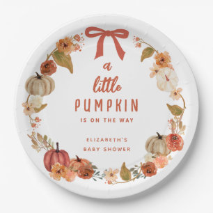 A Little Pumpkin Is On The Way Baby Shower Welcome Paper Plate