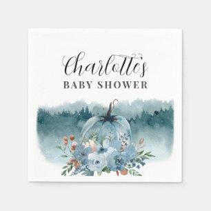 A Little Pumpkin Is On The Way Blue Baby Shower Napkin
