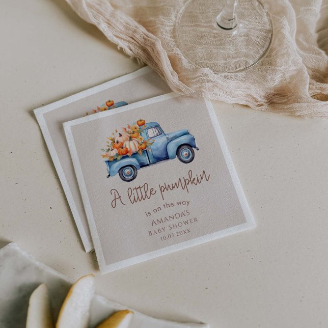 A Little Pumpkin Is On The Way Blue Truck  Napkin (Creator Uploaded)